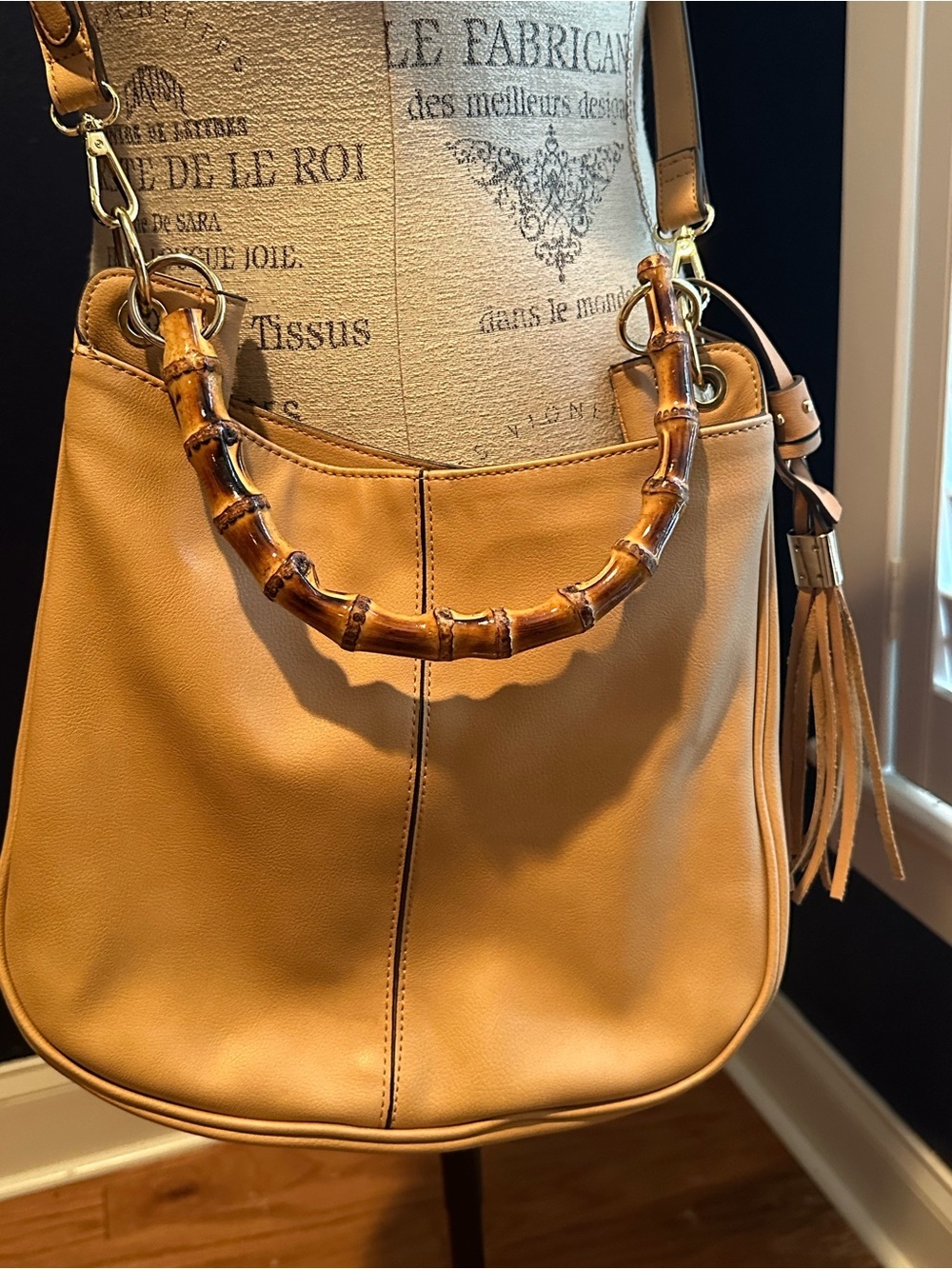 Enzo Angiolini Caramel Shoulder Bag with Bamboo Handle
